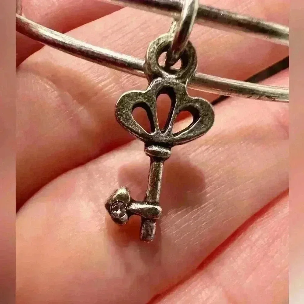 Alex and Ani Skeleton Key Charm Bangle In Rafaelian Silver-slight discoloration